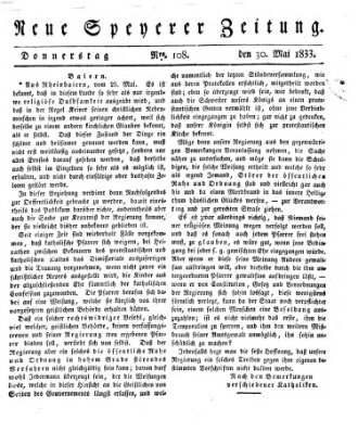 Neue Speyerer Zeitung Donnerstag 30. Mai 1833