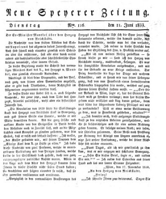 Neue Speyerer Zeitung Dienstag 11. Juni 1833