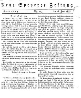 Neue Speyerer Zeitung Samstag 15. Juni 1833