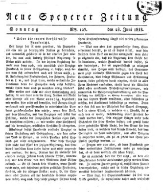 Neue Speyerer Zeitung Sonntag 23. Juni 1833