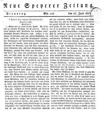 Neue Speyerer Zeitung Dienstag 25. Juni 1833