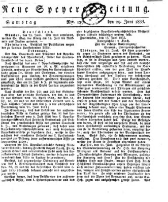 Neue Speyerer Zeitung Samstag 29. Juni 1833