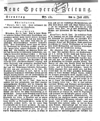 Neue Speyerer Zeitung Dienstag 2. Juli 1833