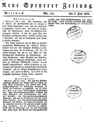 Neue Speyerer Zeitung Mittwoch 3. Juli 1833