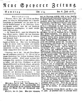 Neue Speyerer Zeitung Samstag 6. Juli 1833