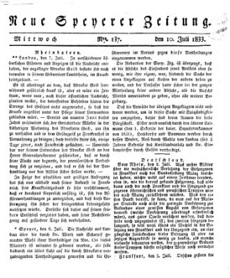 Neue Speyerer Zeitung Mittwoch 10. Juli 1833