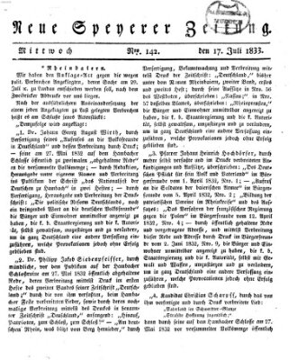 Neue Speyerer Zeitung Mittwoch 17. Juli 1833