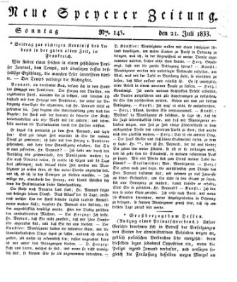 Neue Speyerer Zeitung Sonntag 21. Juli 1833