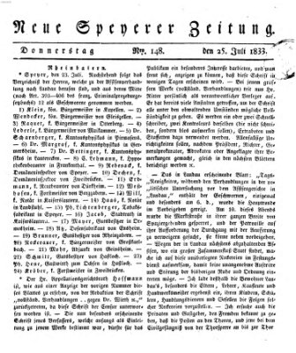 Neue Speyerer Zeitung Donnerstag 25. Juli 1833