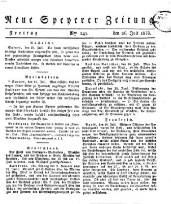 Neue Speyerer Zeitung Freitag 26. Juli 1833