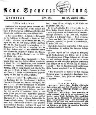 Neue Speyerer Zeitung Dienstag 27. August 1833