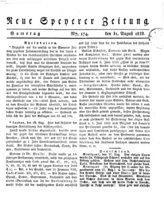 Neue Speyerer Zeitung Samstag 31. August 1833