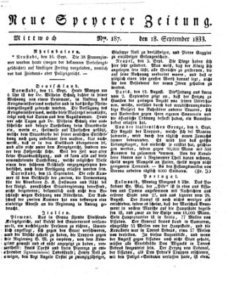 Neue Speyerer Zeitung Mittwoch 18. September 1833