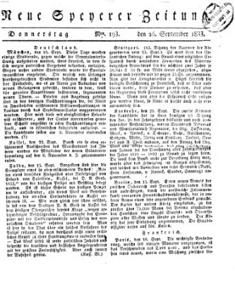 Neue Speyerer Zeitung Donnerstag 26. September 1833