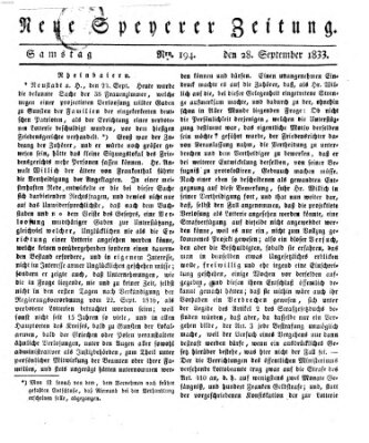 Neue Speyerer Zeitung Samstag 28. September 1833