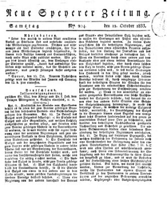 Neue Speyerer Zeitung Samstag 12. Oktober 1833