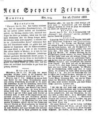 Neue Speyerer Zeitung Samstag 26. Oktober 1833