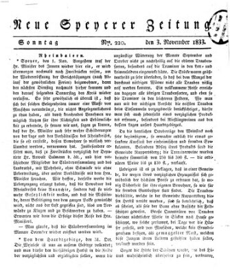 Neue Speyerer Zeitung Sonntag 3. November 1833