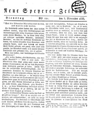 Neue Speyerer Zeitung Dienstag 5. November 1833