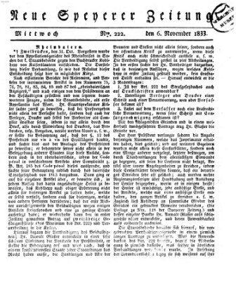 Neue Speyerer Zeitung Mittwoch 6. November 1833