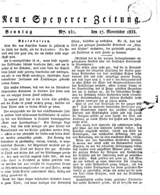 Neue Speyerer Zeitung Sonntag 17. November 1833