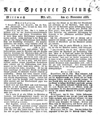 Neue Speyerer Zeitung Mittwoch 27. November 1833