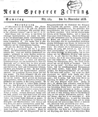 Neue Speyerer Zeitung Samstag 30. November 1833