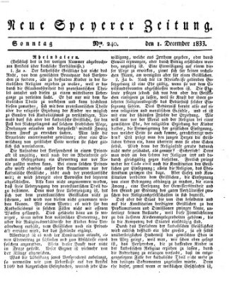 Neue Speyerer Zeitung Sonntag 1. Dezember 1833