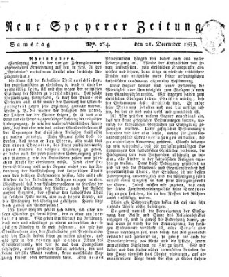 Neue Speyerer Zeitung Samstag 21. Dezember 1833