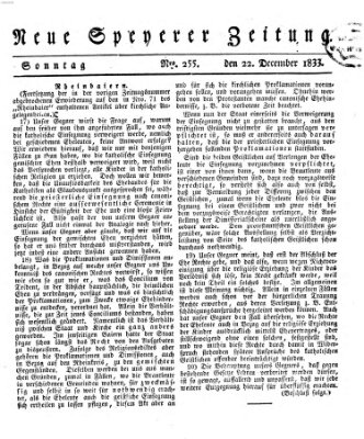 Neue Speyerer Zeitung Sonntag 22. Dezember 1833