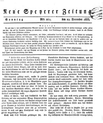 Neue Speyerer Zeitung Sonntag 29. Dezember 1833