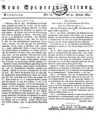 Neue Speyerer Zeitung Dienstag 21. Januar 1834