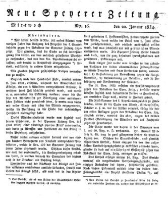 Neue Speyerer Zeitung Mittwoch 22. Januar 1834