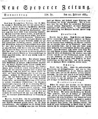 Neue Speyerer Zeitung Donnerstag 20. Februar 1834