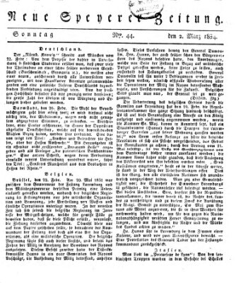 Neue Speyerer Zeitung Sonntag 2. März 1834