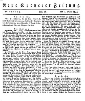 Neue Speyerer Zeitung Dienstag 4. März 1834