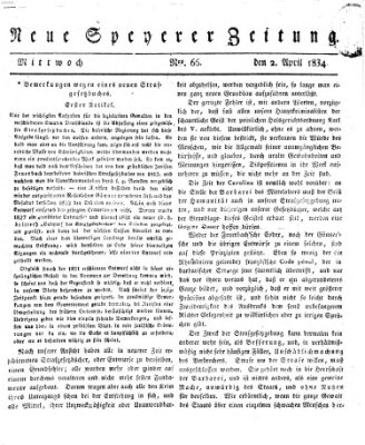 Neue Speyerer Zeitung Mittwoch 2. April 1834