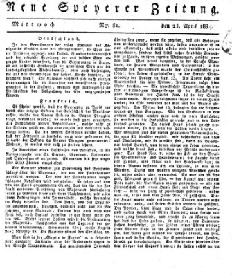 Neue Speyerer Zeitung Mittwoch 23. April 1834