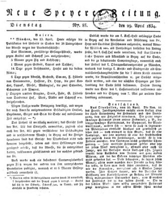 Neue Speyerer Zeitung Dienstag 29. April 1834