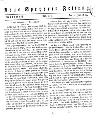 Neue Speyerer Zeitung Mittwoch 2. Juli 1834