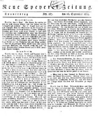 Neue Speyerer Zeitung Donnerstag 18. September 1834