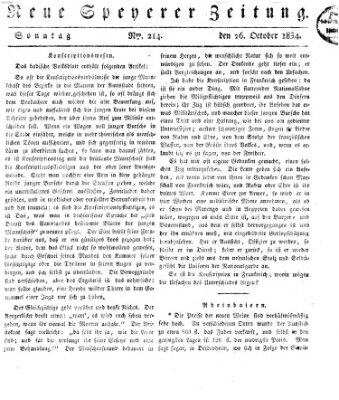 Neue Speyerer Zeitung Sonntag 26. Oktober 1834