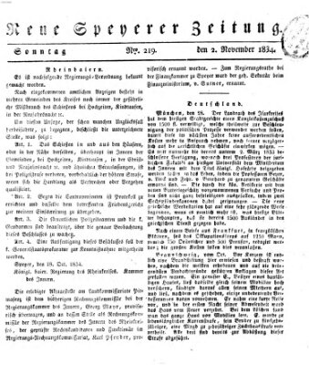 Neue Speyerer Zeitung Sonntag 2. November 1834