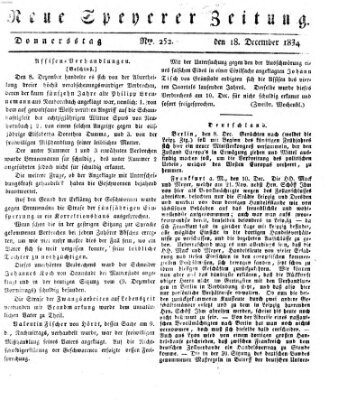 Neue Speyerer Zeitung Donnerstag 18. Dezember 1834