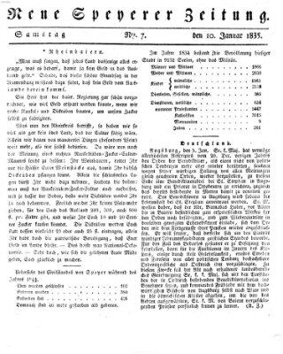 Neue Speyerer Zeitung Samstag 10. Januar 1835