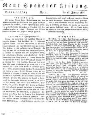 Neue Speyerer Zeitung Donnerstag 15. Januar 1835