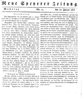 Neue Speyerer Zeitung Samstag 17. Januar 1835