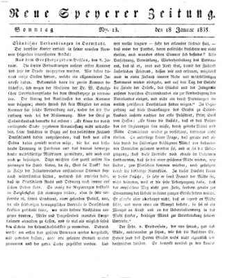 Neue Speyerer Zeitung Sonntag 18. Januar 1835