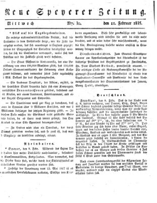 Neue Speyerer Zeitung Mittwoch 11. Februar 1835