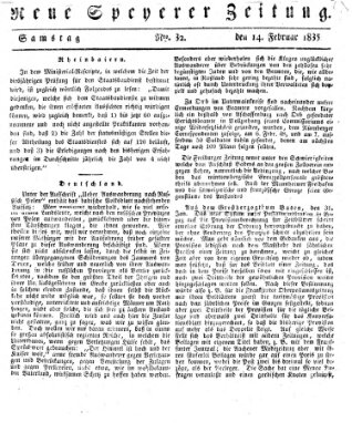 Neue Speyerer Zeitung Samstag 14. Februar 1835